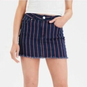 American Eagle Hi-Rise Mini Jean Skirt, Red and White Stripes‎ on Blue, Size 8